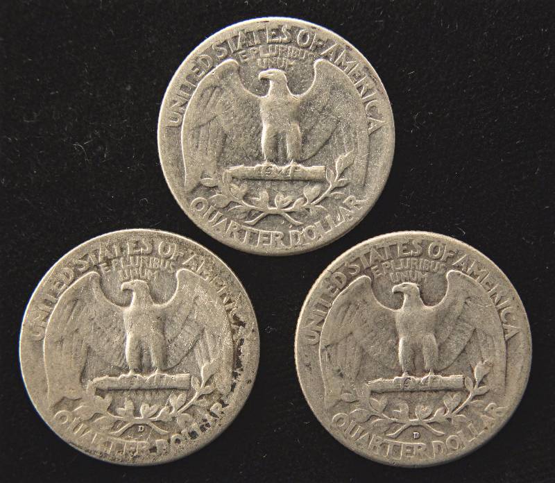 GROUP OF 3 WASHINGTON SILVER QUARTERS 1939, 1944-D, & 1948-D