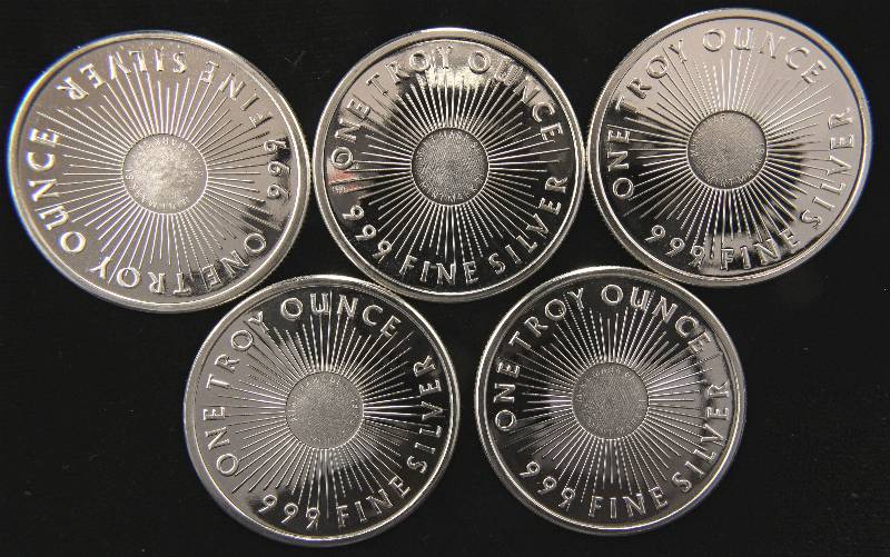 5 - 1 OZ. .999 FINE SILVER ROUNDS SUNSHINE MINTING