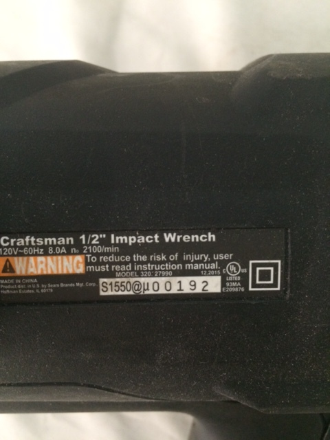 lot 20 image: Craftsman 12 Impact Wrench, Cord