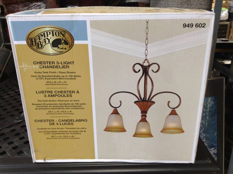 Hampton Bay Chester 3-light Aruba Teak Pendant never used