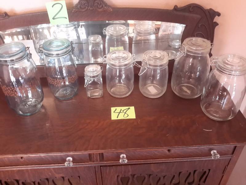 7 Glass Jar Canisters with clamp on Tops