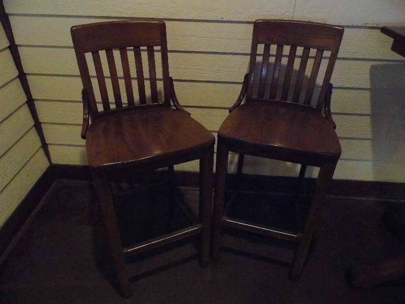 lot 94 image: Lot of 2 Oak High Top Bar Chairs