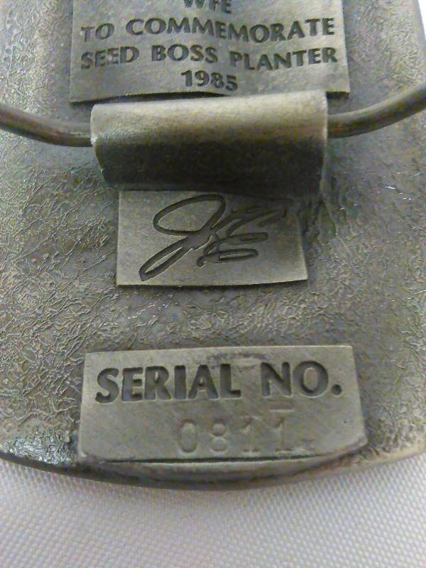 lot 169 image: Vintage Belt Buckle, WFE, White Farm Equipment, Seed Boss Planter, 1985, Limited Edition No. 811