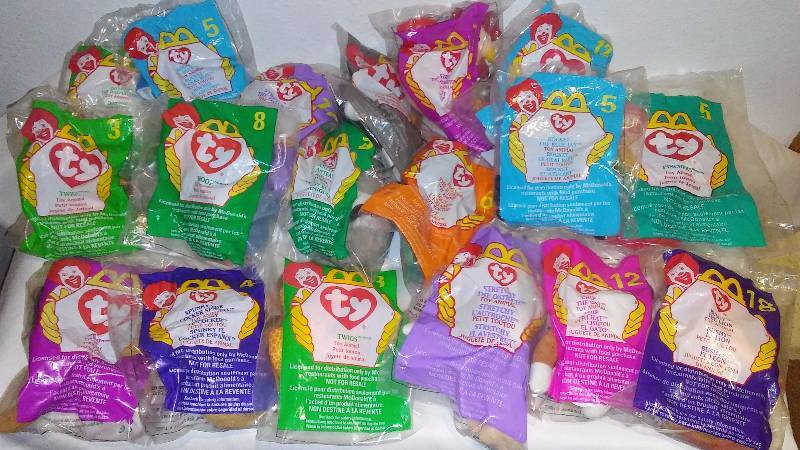 lot 46 image: Mc Donalds Beanie Baby (18) Displayed only, never played with most with Heart Tags, All with Tush Tags