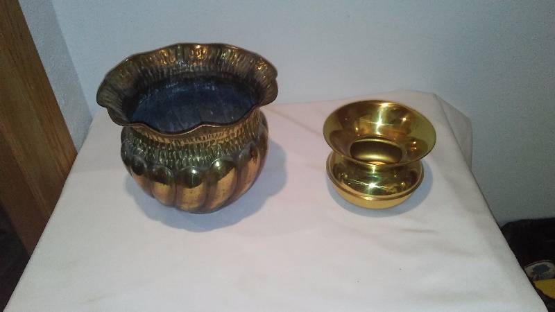 lot 63 image: Patina Pot (8 inches H and 9 Across) and Faux Spittoon