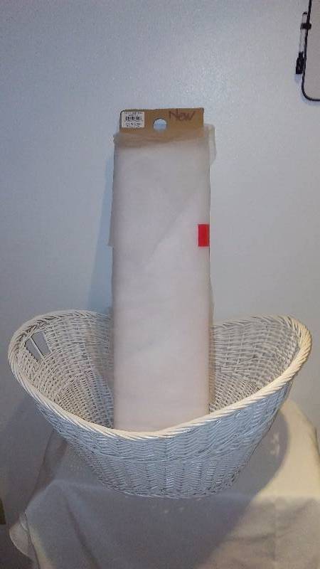 lot 94 image: White Wicker Basket 24 x17x 12 inches  Partial Tulle (54 inches x 20 Yds.)