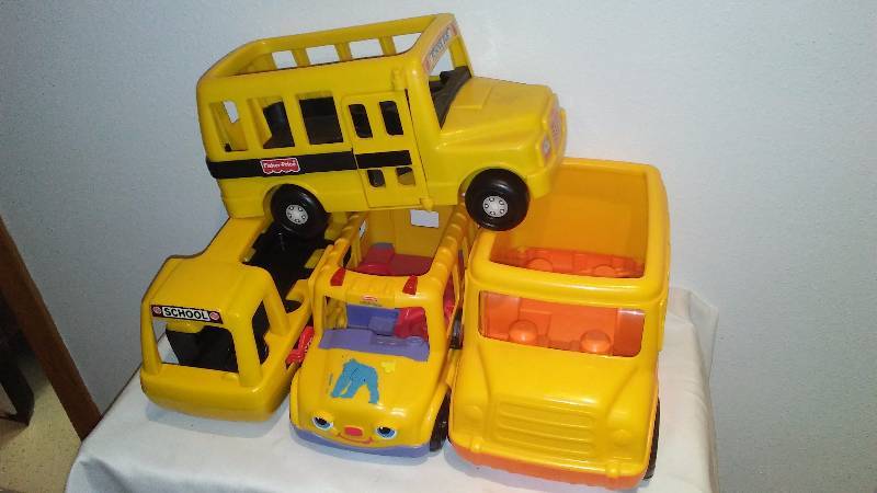 lot 154 image: Toy School Busses (4) includes Playschool, Little Tikes