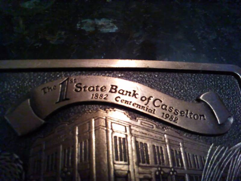 lot 273 image: Vintage Belt Buckle, First Bank of Casselton, 1882-1892