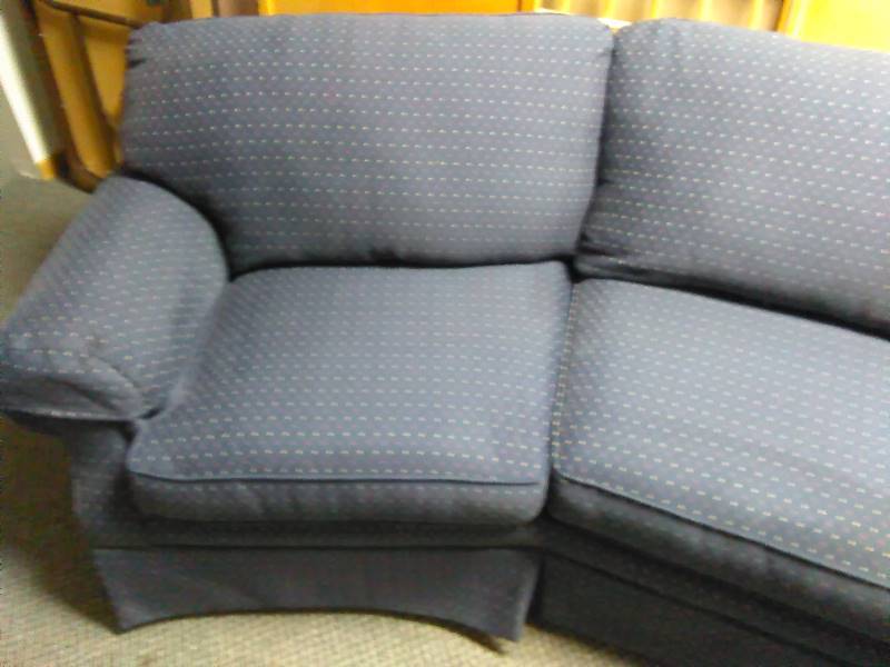 lot 209 image: Flexsteel Conversational Sofa Couch Steel Blue Like New