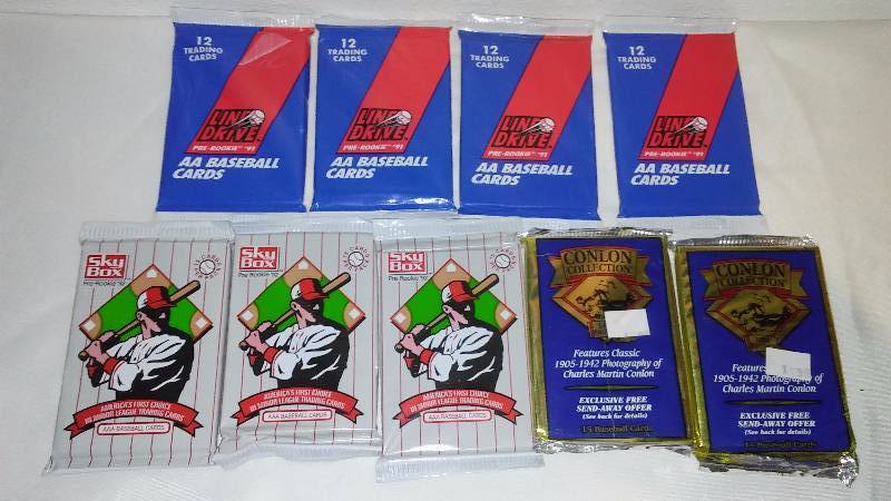 lot 221 image: Baseball Trading Cards, Bubble Gum, Wax Packs (9) Includes amateur cards