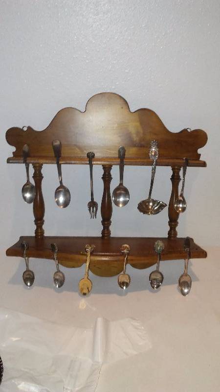 lot 295 image: Vintage Spoon Collection and holder Silver and Silver plated