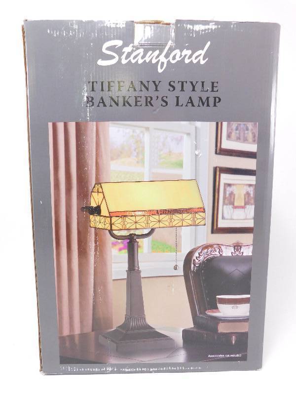 lot 3 image: Stanford Tiffany Style Bankers Lamp New