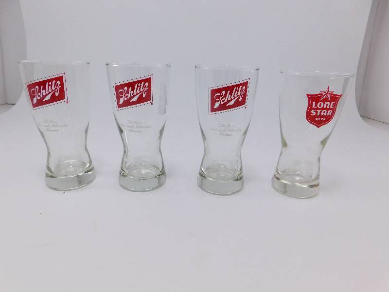 lot 9 image: Vintage 1 Lone Star And 3 Schlitz Beer Glasses