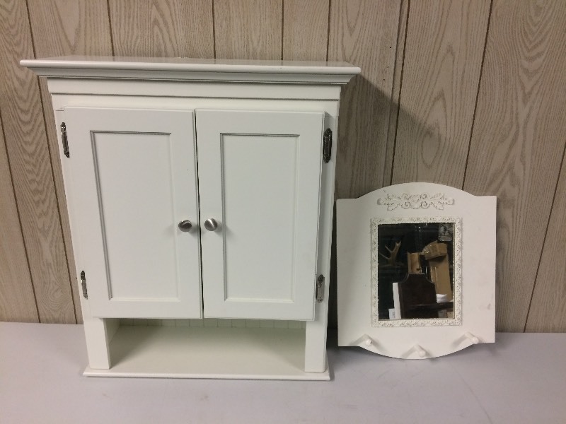 lot 45 image: White 2 Door Cabinet & Mirror