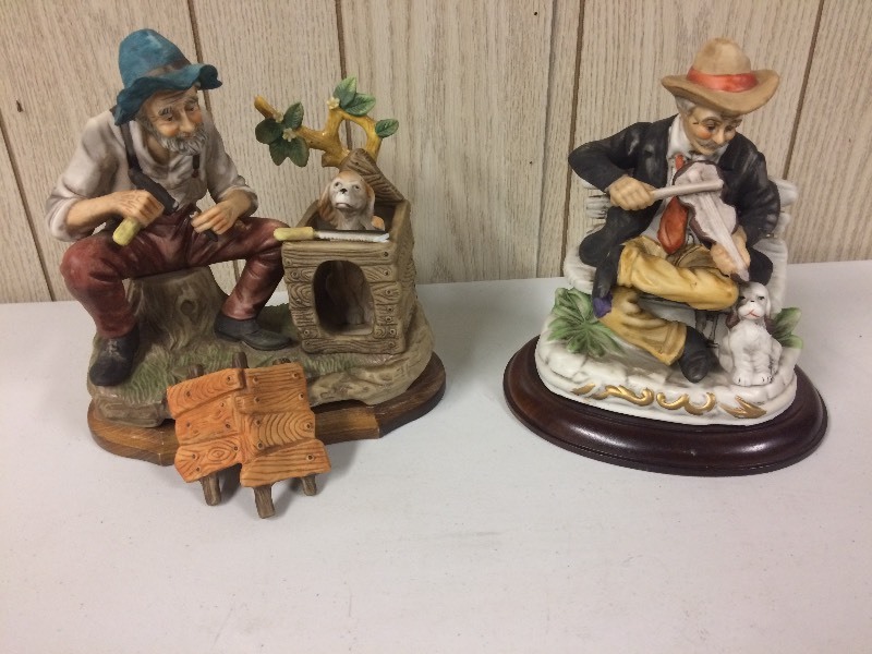 lot 52 image: Old Man & Dog Figurines on Wooden Bases