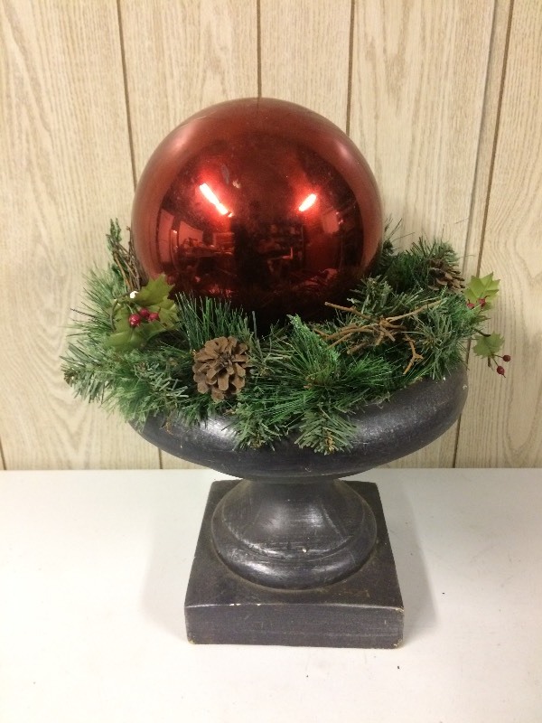 lot 66 image: Red Gazing Ball on Stand