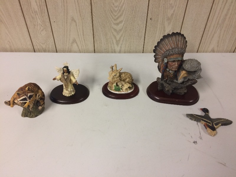 lot 57 image: Figurines - Native American & Racoon & Rabbits