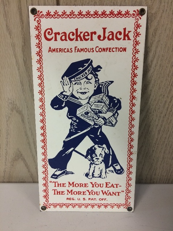 lot 80 image: Porcelain Enameled Cracker Jack Sign