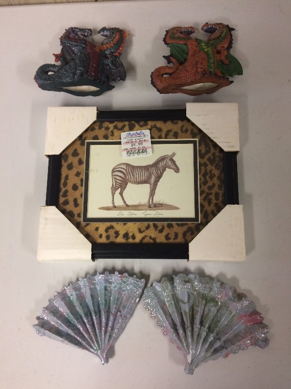lot 82 image: Zebra Picture, Pottery Dragons, Fans