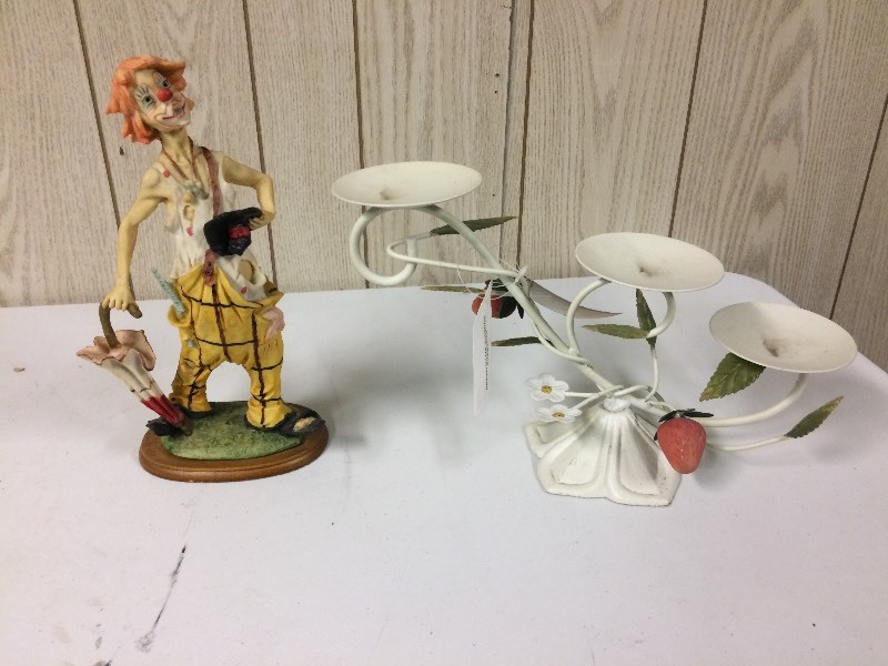 lot 99 image: Clown Figurine & Strawberry Candle Holder