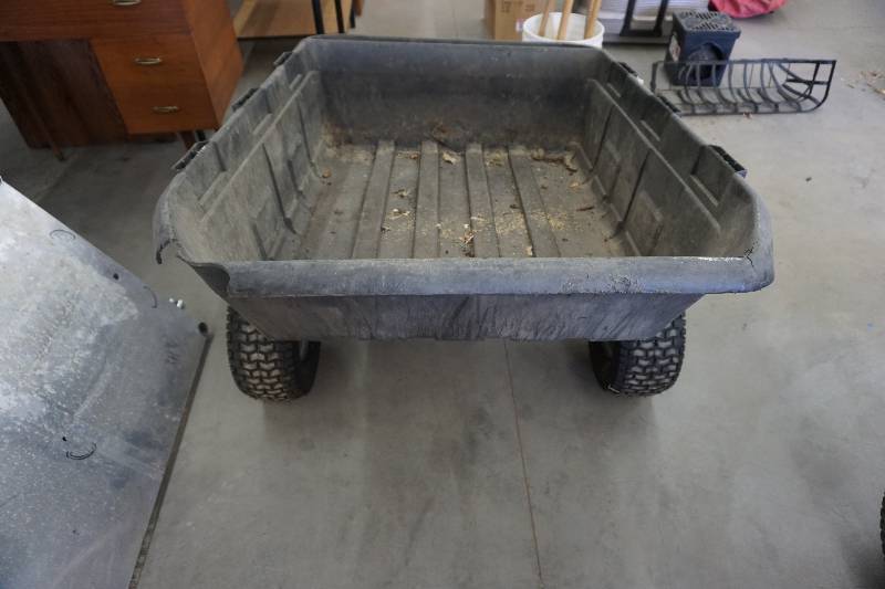 lot 9 image: Life Time Brand Tow Behind Single Axle Utility Cart With Dump Bed
