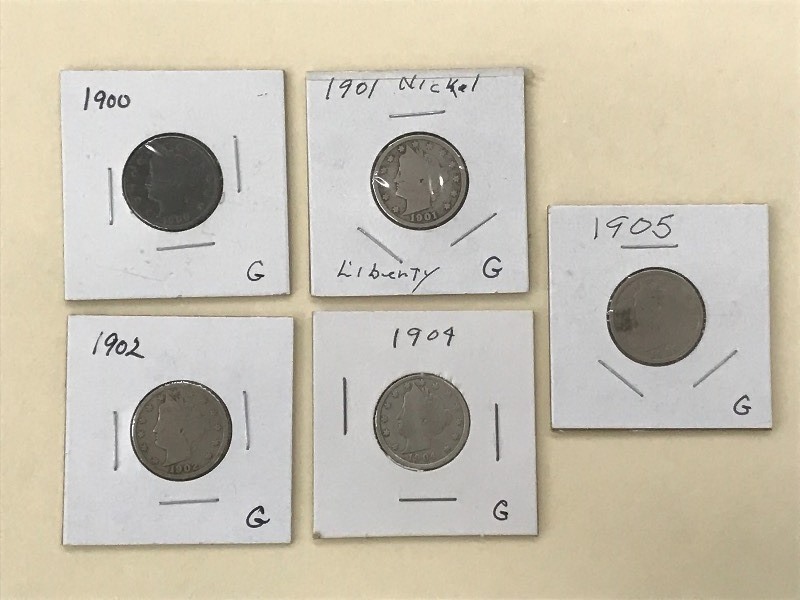 Liberty Nickels Lot (5) - 1900, 190...
