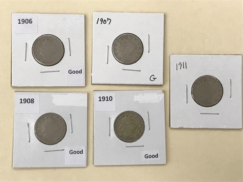 Liberty Nickels Lot (5) - 1906, 190...