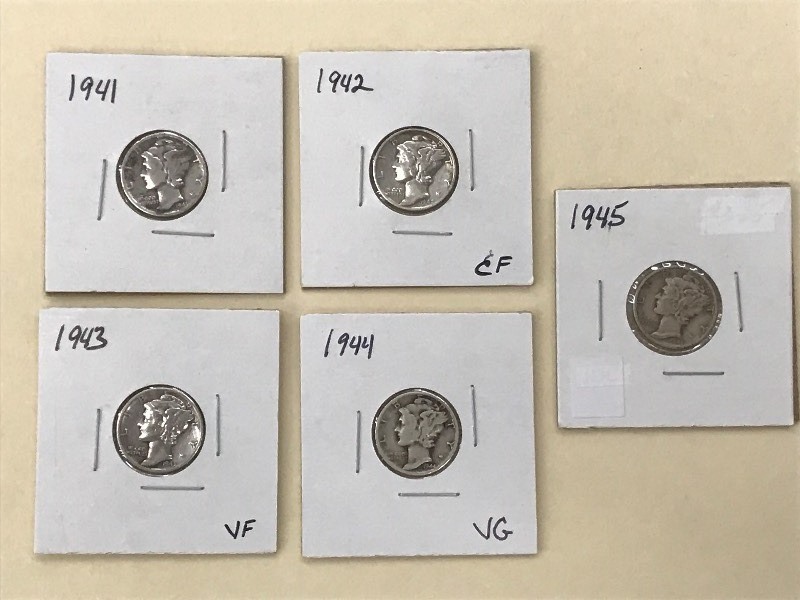 Mercury Silver Dimes Lot (5) - 1941...