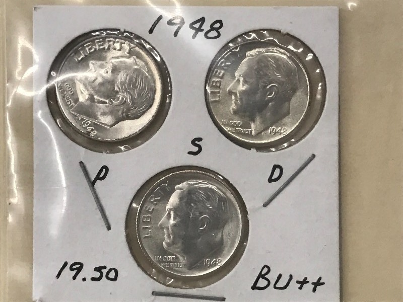 1948 P, D, S Roosevelt Silver Dimes...