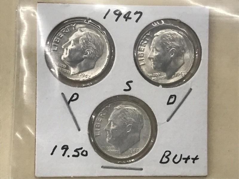 1947 P, D, S Roosevelt Silver Dimes...