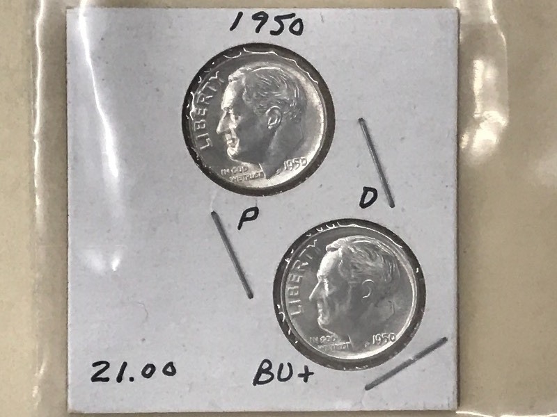 1950 P, D Roosevelt Silver Dimes Se...