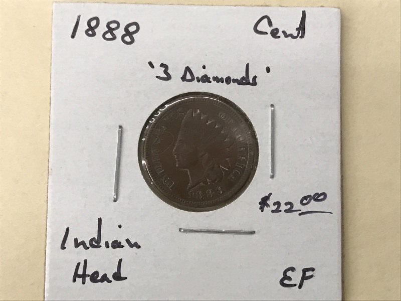 1888 Indian Head Cent  - 3 Diamonds...