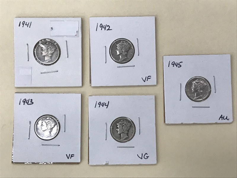 Mercury Silver Dimes Lot (5) - 1941...