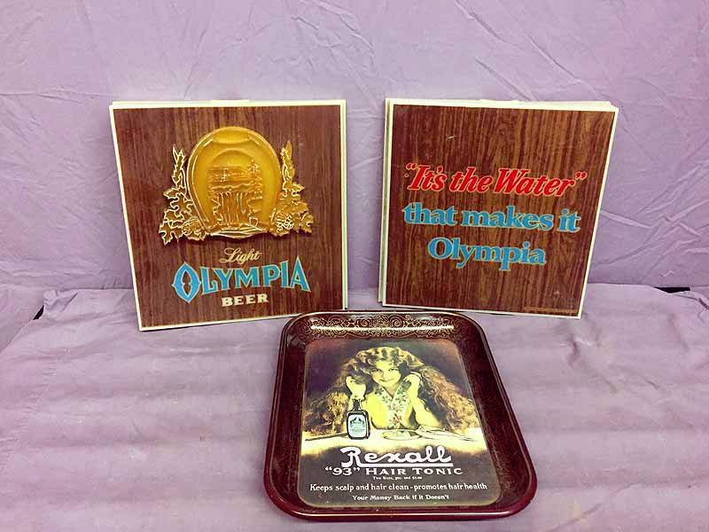 lot 58 image: Olympia Light sign inserts & Rexall tray