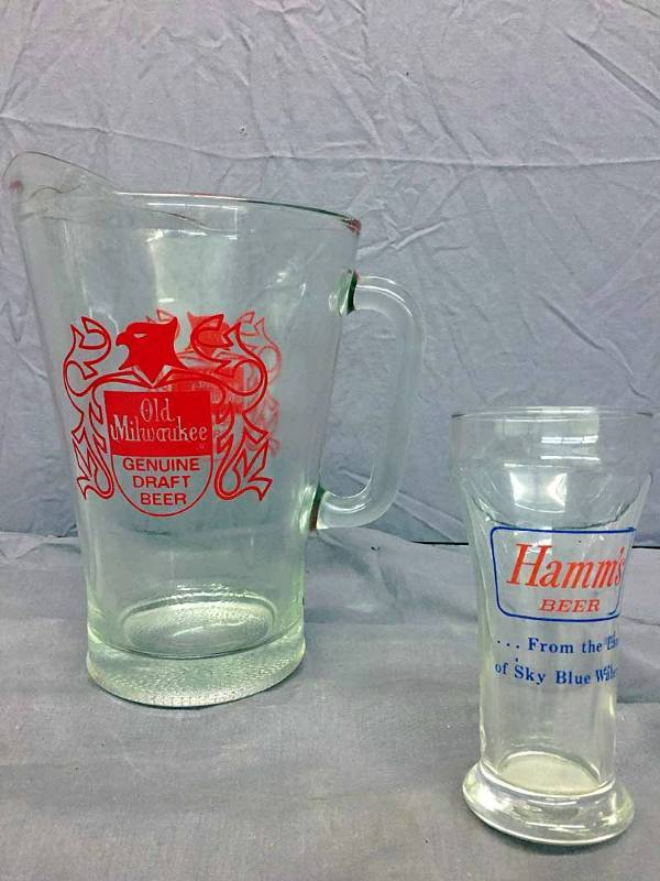 lot 64 image: Old Milwaukee Pitcher & Hamms glass