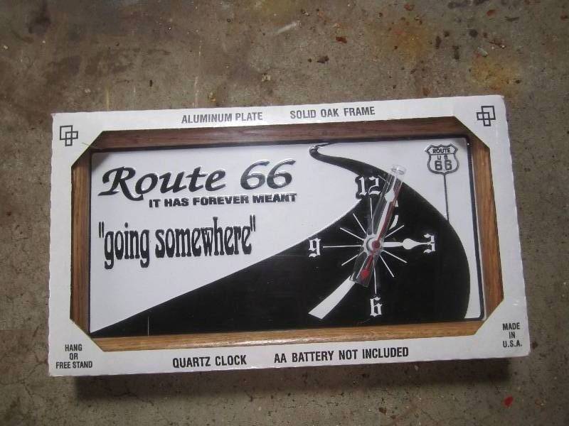 lot 5 image: Route 66 clock with oak frame, new ...