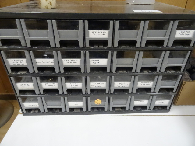 lot 40 image: 28 drawer hardware cabinet. Misc ha...