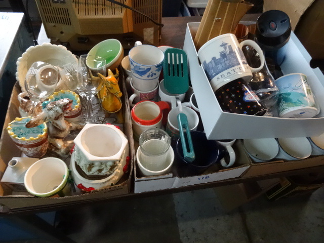 Misc glassware. Figurines. Coffe mu...