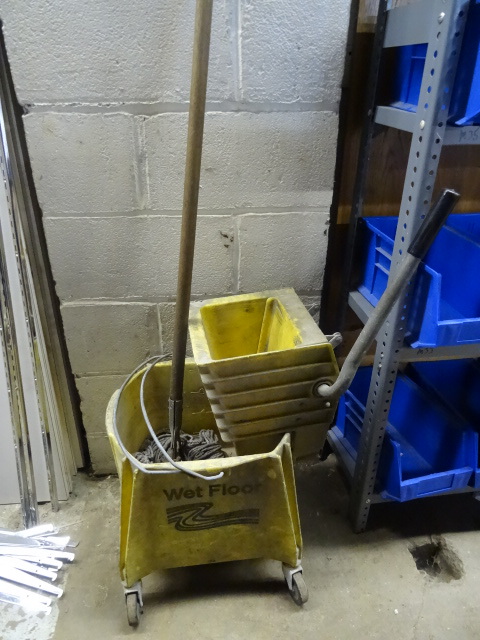 Mop bucket and wringer with mop...