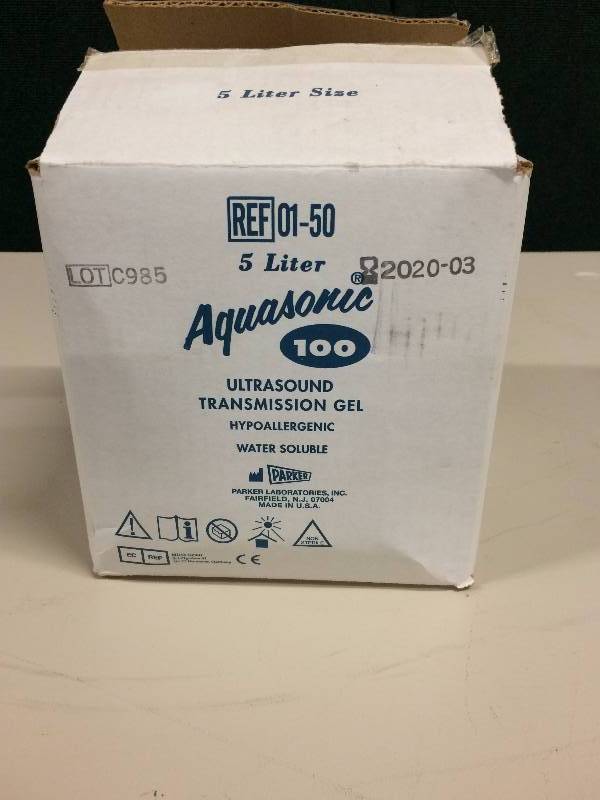 lot 24 image: NEW - PARKER LABS AQUASONIC 100 ULTRASOUND GEL 5 LITER WITH BOTTLE For diagnostic and therapeutic medical ultrasound