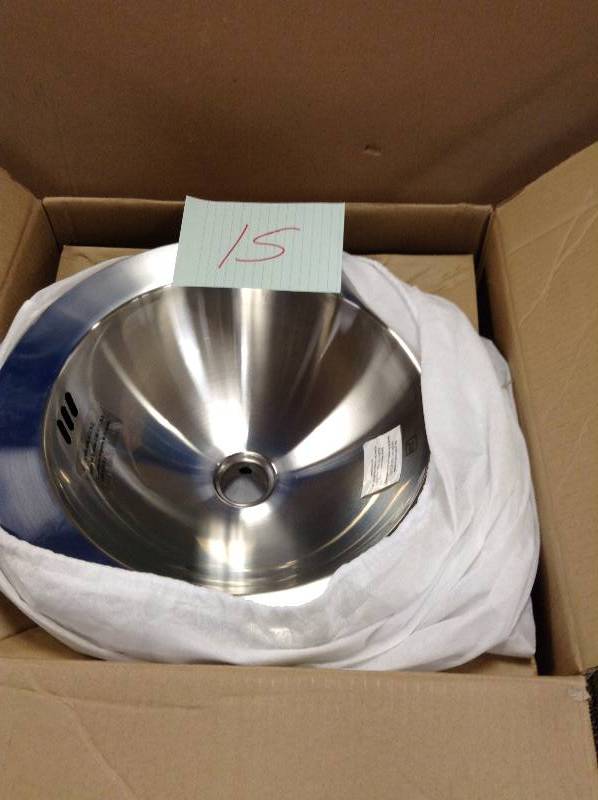 lot 15 image: Decolav Simply Stainless Double Walled Vessel Sink in Brushed Stainless Steel