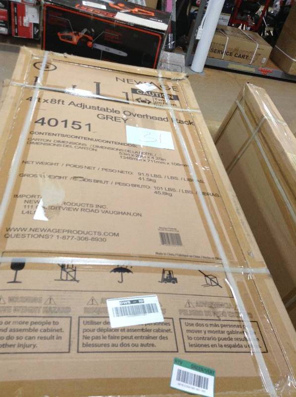 lot 31 image: NewAge Products Performance 96 in. L x 48 in. W x 42 in. H Adjustable VersaRac Ceiling Storage Rack in Gray New