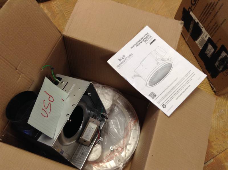 lot 52 image: Home Netwerks bluetooth Bath Fan and Speaker in one with led light open box used not tested