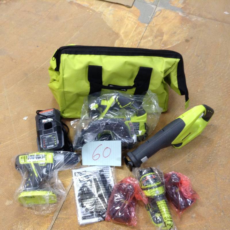 lot 60 image: Ryobi ONE 18-Volt Lithium-Ion Cordless Super Combo Kit (4-Piece)