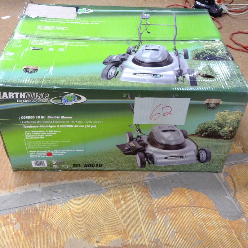 lot 62 image: Earthwise 18 in. Corded Walk Behind Battery Push Lawn Mower never used