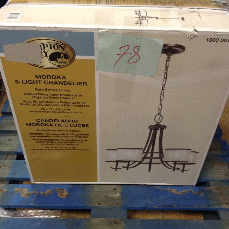 lot 78 image: Hampton Bay 5-Light Bronze Ceiling Chandelier with Organza Shade New
