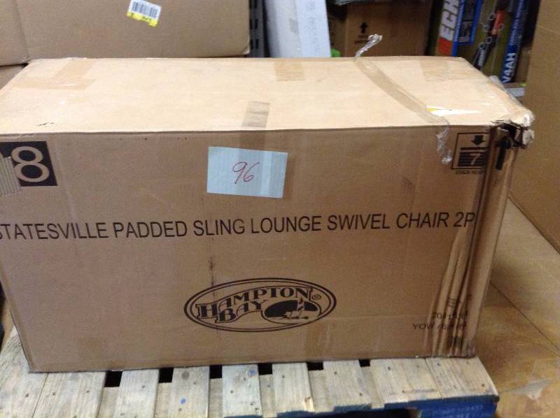 lot 96 image: Hampton Bay Statesville Padded Sling Patio Lounge Swivel Chairs (2-Pack) never used
