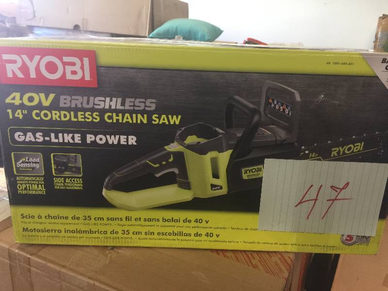 lot 47 image: Ryobi 40V 14 Cordless Chain Saw Tool Only battery and charger not includded