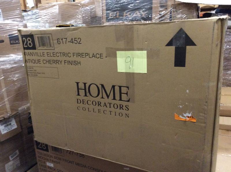 Home Decoratos Granville 43 in. Convertible Media Console Electric Fireplace in Antique Cherry with Faux Stone Surround
