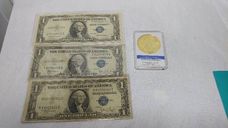 3 Silver Notes & Replica 24k 1933 Double Eagle